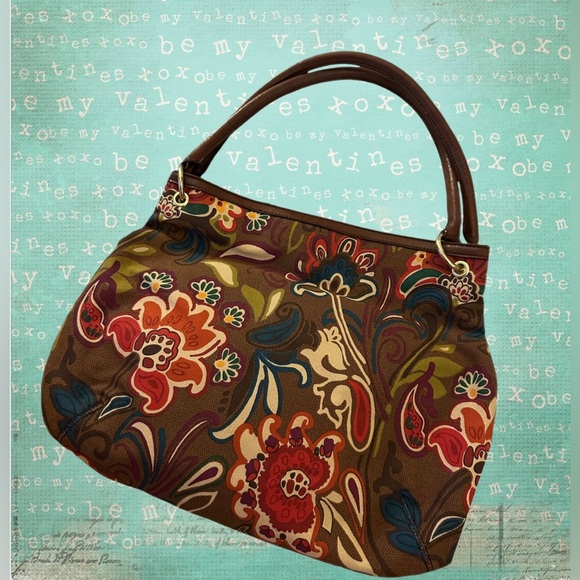 Relic Brand by FOSSIL Brown Floral Fabric Shoulder Bag with Brown Trim - Picture 10 of 10
